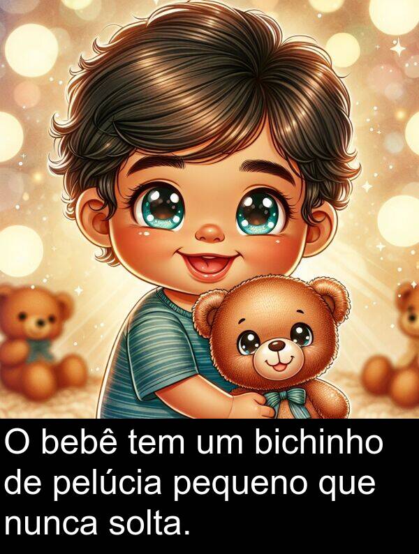 pelúcia: O bebê tem um bichinho de pelúcia pequeno que nunca solta.