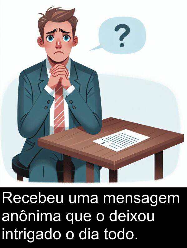 todo: Recebeu uma mensagem anônima que o deixou intrigado o dia todo.