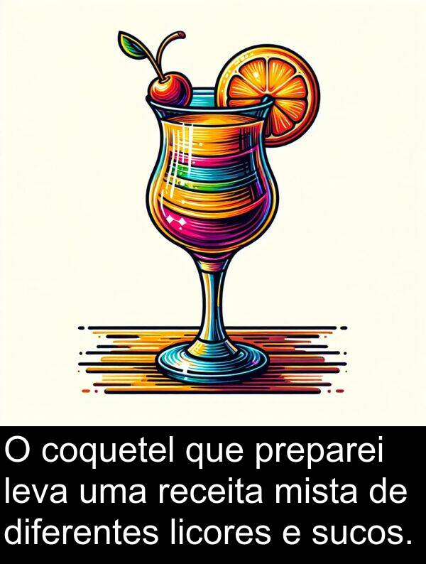 diferentes: O coquetel que preparei leva uma receita mista de diferentes licores e sucos.