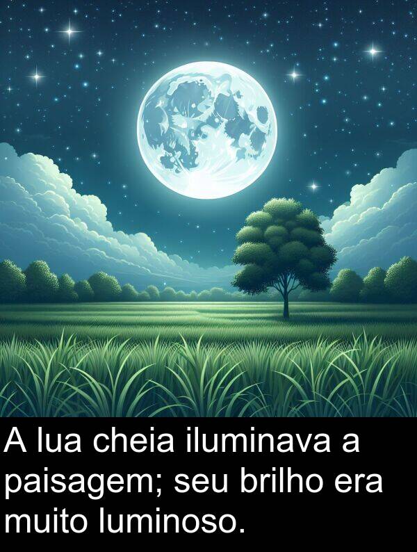 iluminava: A lua cheia iluminava a paisagem; seu brilho era muito luminoso.
