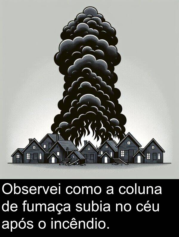após: Observei como a coluna de fumaça subia no céu após o incêndio.