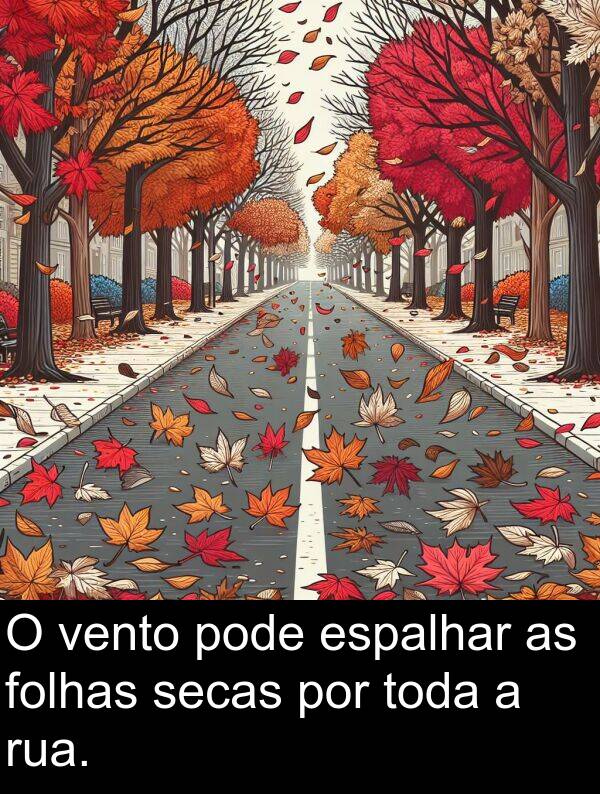 vento: O vento pode espalhar as folhas secas por toda a rua.