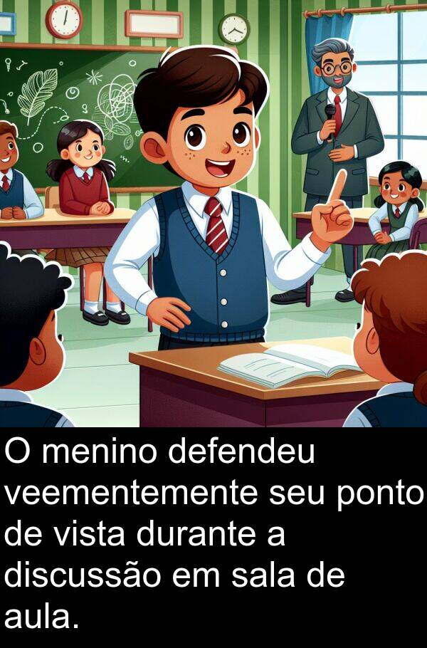 veementemente: O menino defendeu veementemente seu ponto de vista durante a discussão em sala de aula.