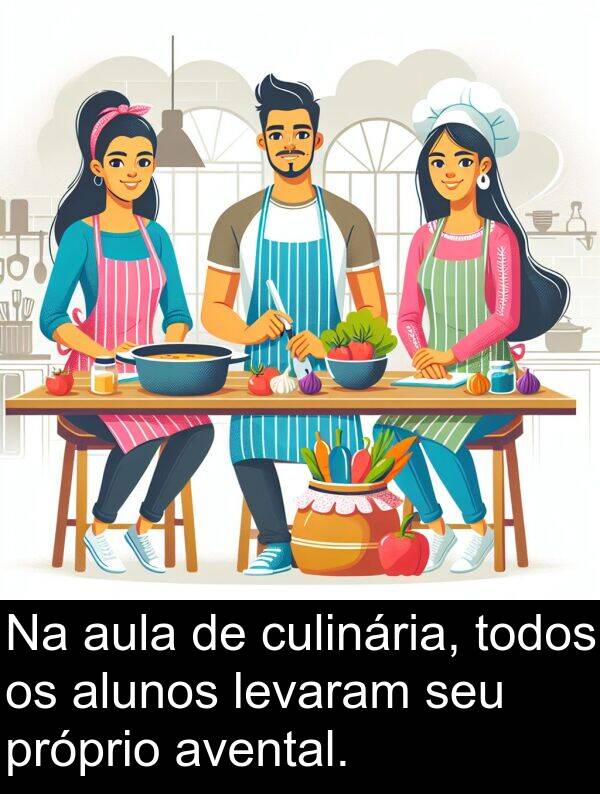 avental: Na aula de culinária, todos os alunos levaram seu próprio avental.