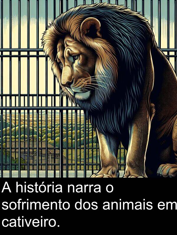 narra: A história narra o sofrimento dos animais em cativeiro.