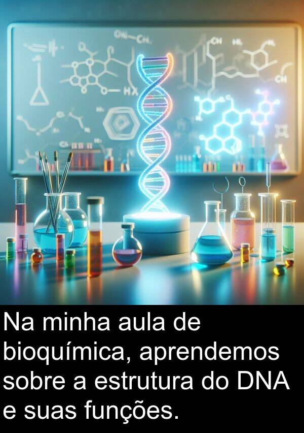 estrutura: Na minha aula de bioquímica, aprendemos sobre a estrutura do DNA e suas funções.