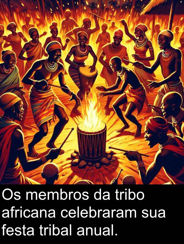 africana: Os membros da tribo africana celebraram sua festa tribal anual.