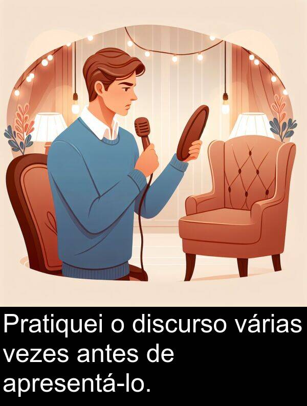 antes: Pratiquei o discurso várias vezes antes de apresentá-lo.