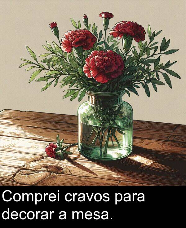 para: Comprei cravos para decorar a mesa.