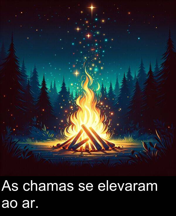 elevaram: As chamas se elevaram ao ar.