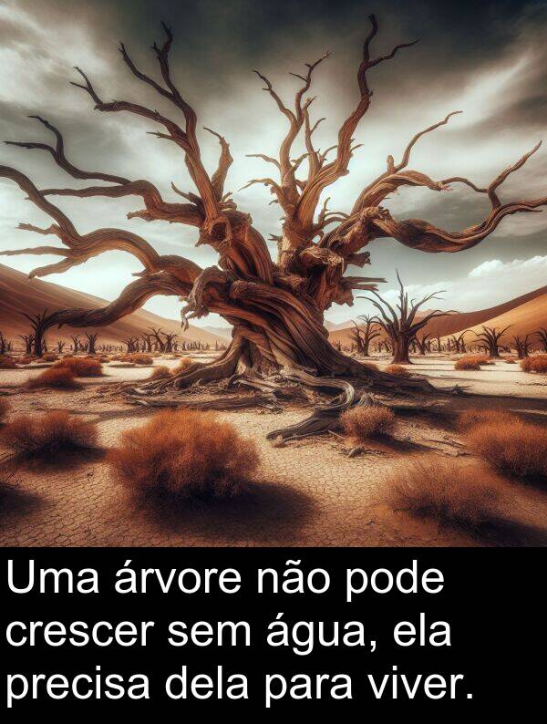precisa: Uma árvore não pode crescer sem água, ela precisa dela para viver.