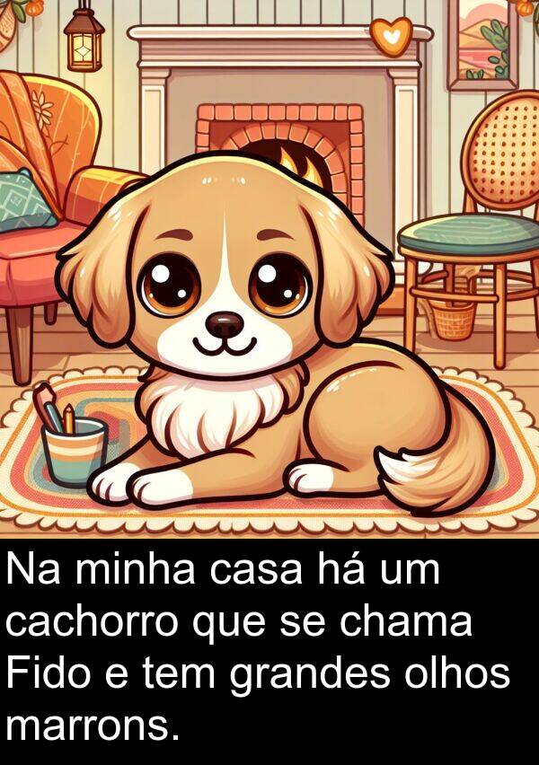 cachorro: Na minha casa há um cachorro que se chama Fido e tem grandes olhos marrons.