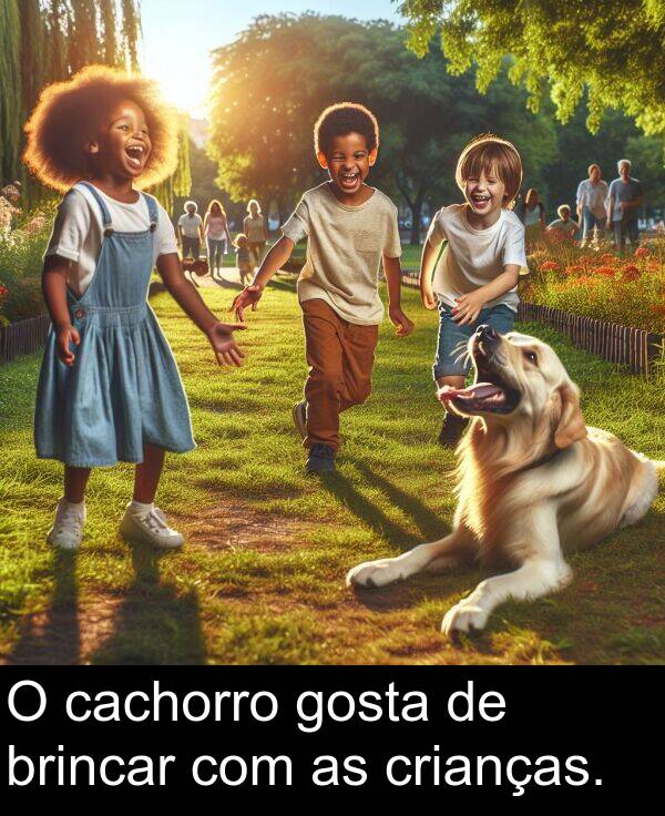 cachorro: O cachorro gosta de brincar com as crianças.
