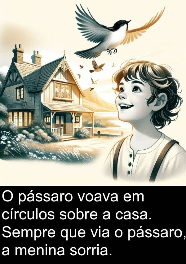círculos: O pássaro voava em círculos sobre a casa. Sempre que via o pássaro, a menina sorria.