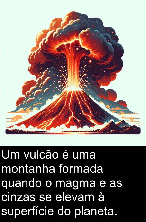 formada: Um vulcão é uma montanha formada quando o magma e as cinzas se elevam à superfície do planeta.