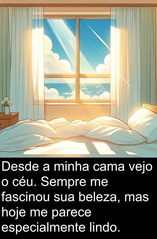 parece: Desde a minha cama vejo o céu. Sempre me fascinou sua beleza, mas hoje me parece especialmente lindo.
