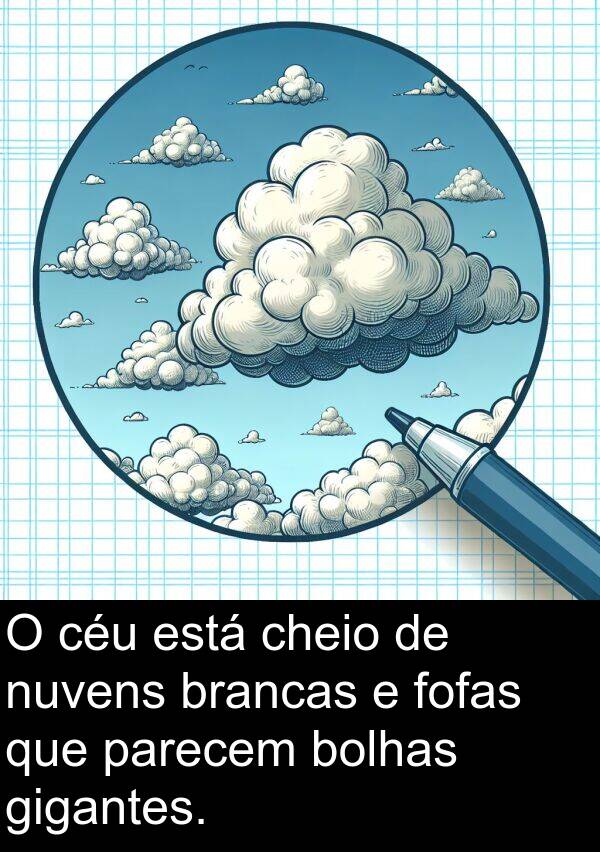 parecem: O céu está cheio de nuvens brancas e fofas que parecem bolhas gigantes.