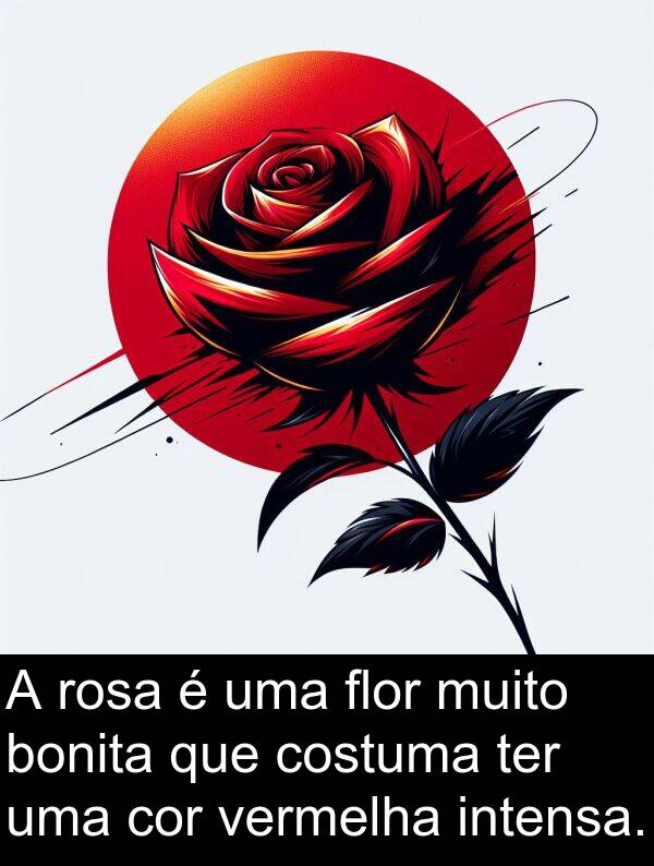 cor: A rosa é uma flor muito bonita que costuma ter uma cor vermelha intensa.