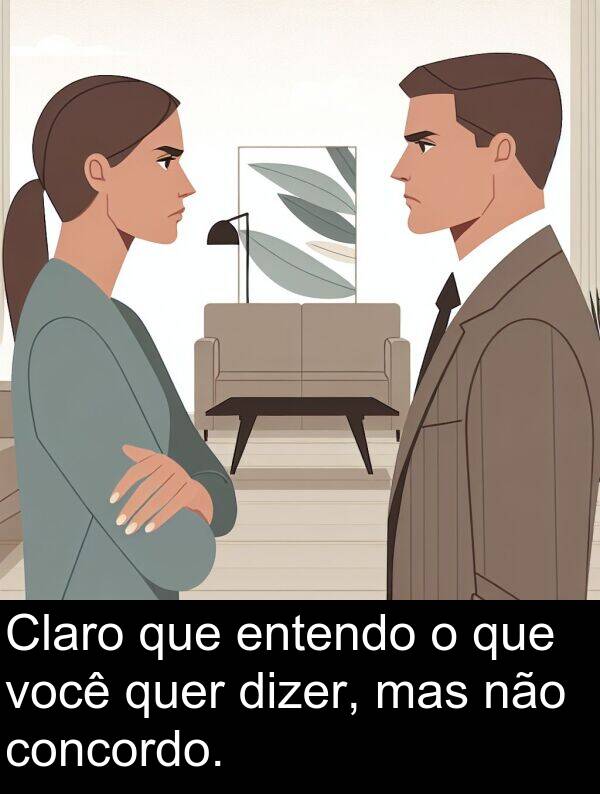 quer: Claro que entendo o que você quer dizer, mas não concordo.