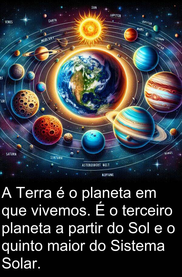 maior: A Terra é o planeta em que vivemos. É o terceiro planeta a partir do Sol e o quinto maior do Sistema Solar.