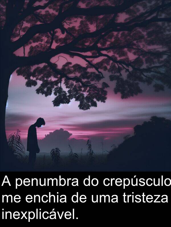 tristeza: A penumbra do crepúsculo me enchia de uma tristeza inexplicável.