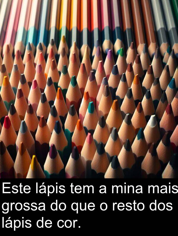 lápis: Este lápis tem a mina mais grossa do que o resto dos lápis de cor.