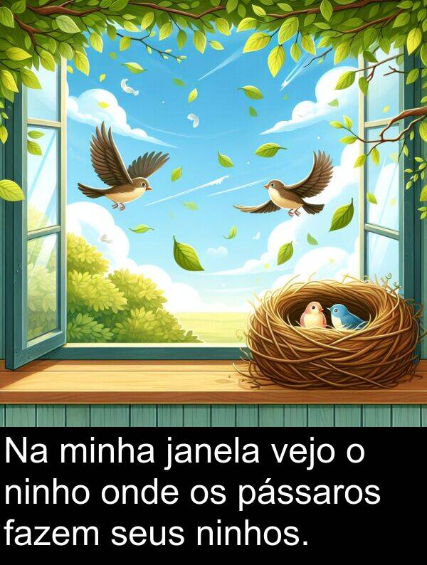 janela: Na minha janela vejo o ninho onde os pássaros fazem seus ninhos.
