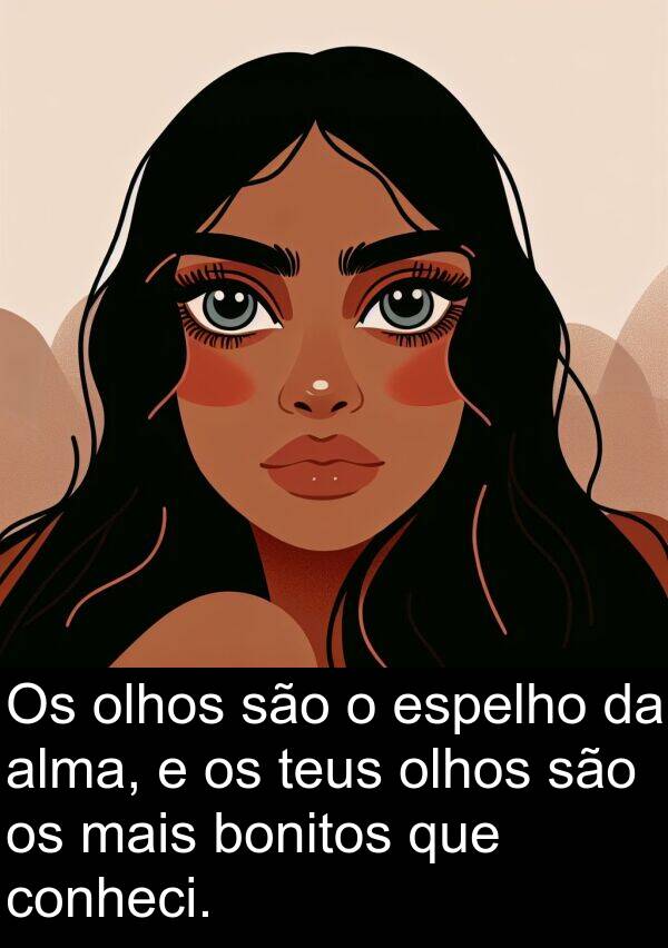espelho: Os olhos são o espelho da alma, e os teus olhos são os mais bonitos que conheci.