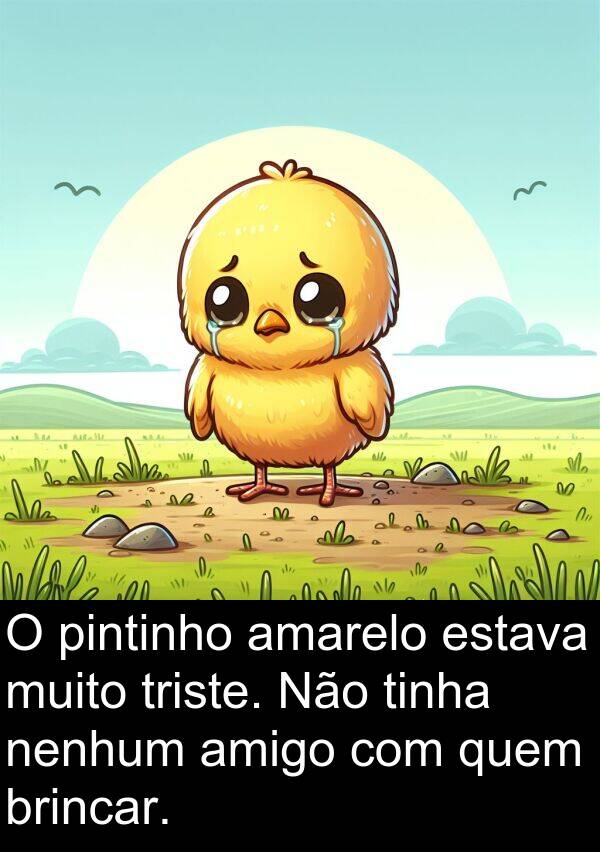 nenhum: O pintinho amarelo estava muito triste. Não tinha nenhum amigo com quem brincar.