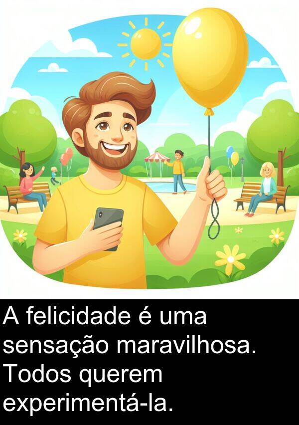 sensação: A felicidade é uma sensação maravilhosa. Todos querem experimentá-la.