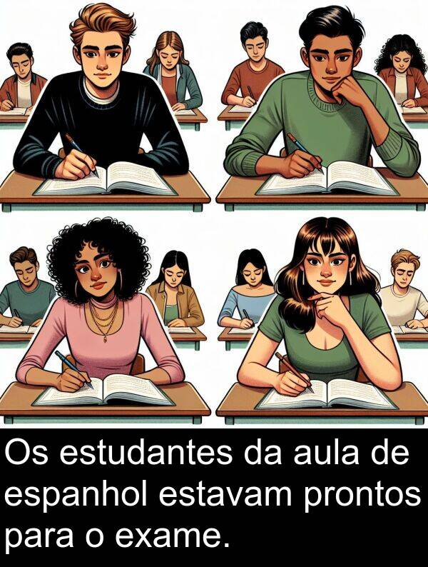 exame: Os estudantes da aula de espanhol estavam prontos para o exame.