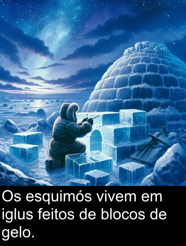 gelo: Os esquimós vivem em iglus feitos de blocos de gelo.