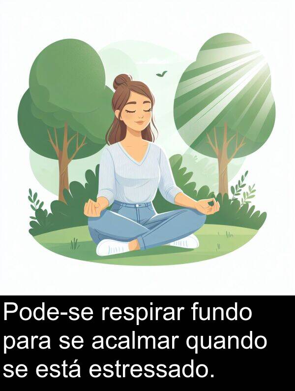 acalmar: Pode-se respirar fundo para se acalmar quando se está estressado.