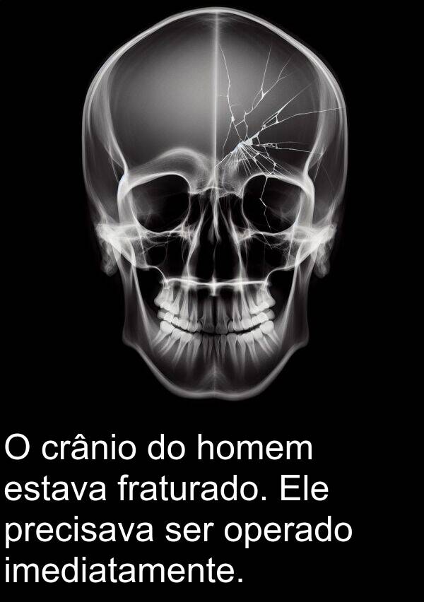 fraturado: O crânio do homem estava fraturado. Ele precisava ser operado imediatamente.
