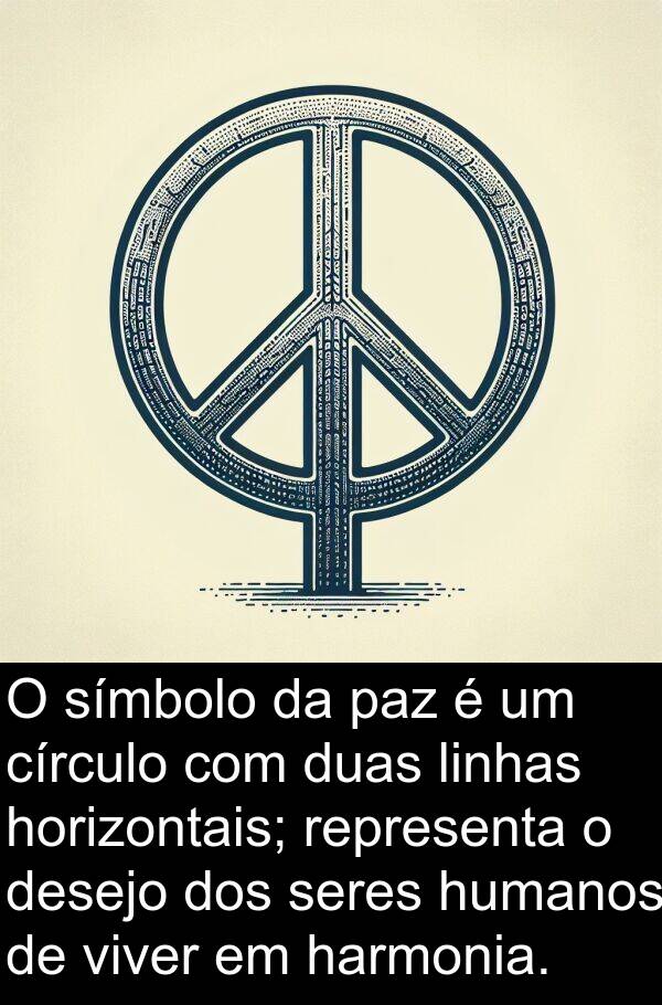 símbolo: O símbolo da paz é um círculo com duas linhas horizontais; representa o desejo dos seres humanos de viver em harmonia.