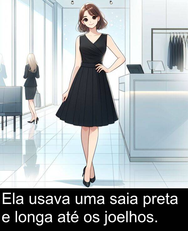 joelhos: Ela usava uma saia preta e longa até os joelhos.