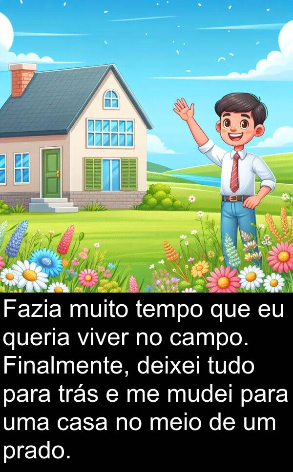 mudei: Fazia muito tempo que eu queria viver no campo. Finalmente, deixei tudo para trás e me mudei para uma casa no meio de um prado.
