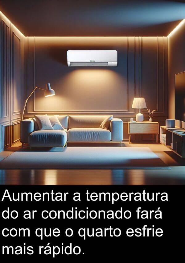 rápido: Aumentar a temperatura do ar condicionado fará com que o quarto esfrie mais rápido.