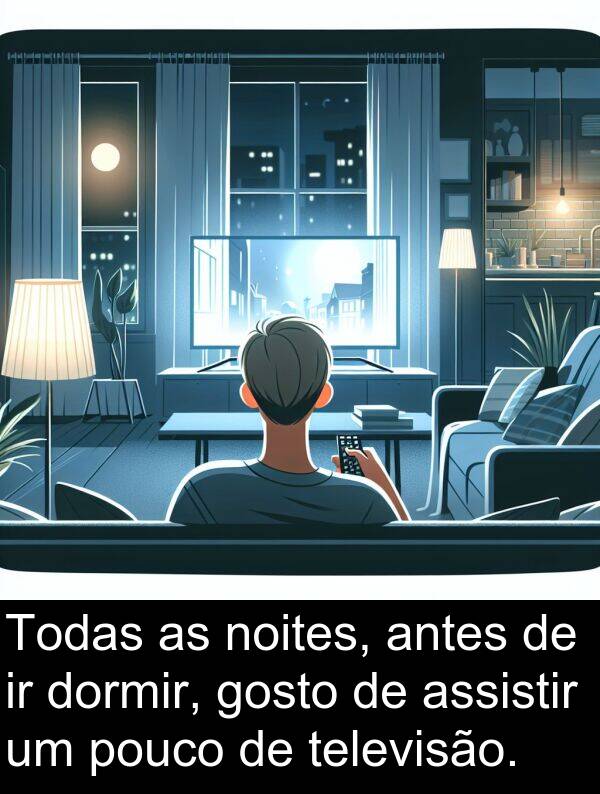 televisão: Todas as noites, antes de ir dormir, gosto de assistir um pouco de televisão.