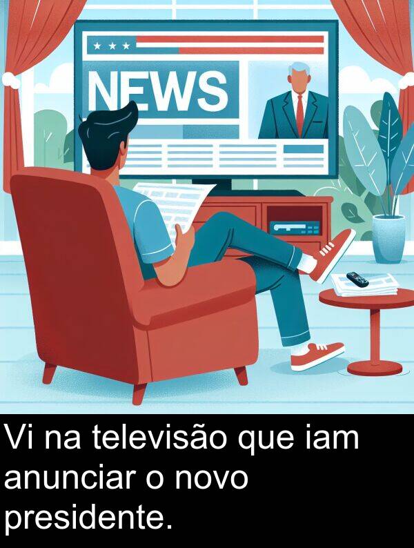 televisão: Vi na televisão que iam anunciar o novo presidente.