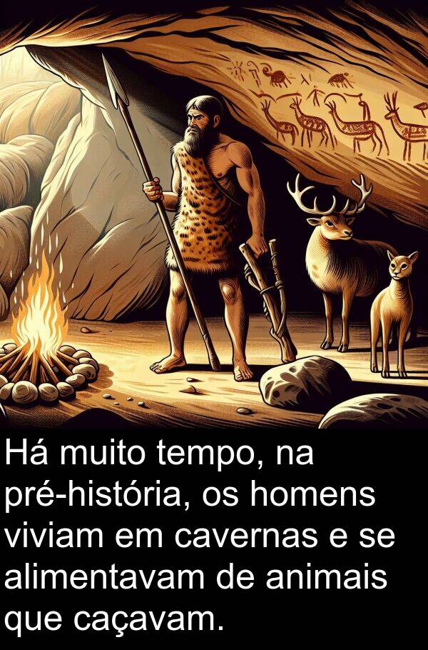 animais: Há muito tempo, na pré-história, os homens viviam em cavernas e se alimentavam de animais que caçavam.