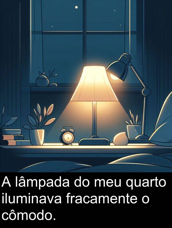 quarto: A lâmpada do meu quarto iluminava fracamente o cômodo.