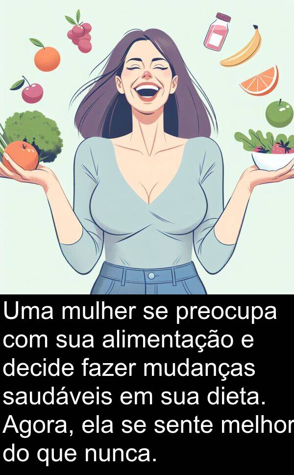 decide: Uma mulher se preocupa com sua alimentação e decide fazer mudanças saudáveis em sua dieta. Agora, ela se sente melhor do que nunca.