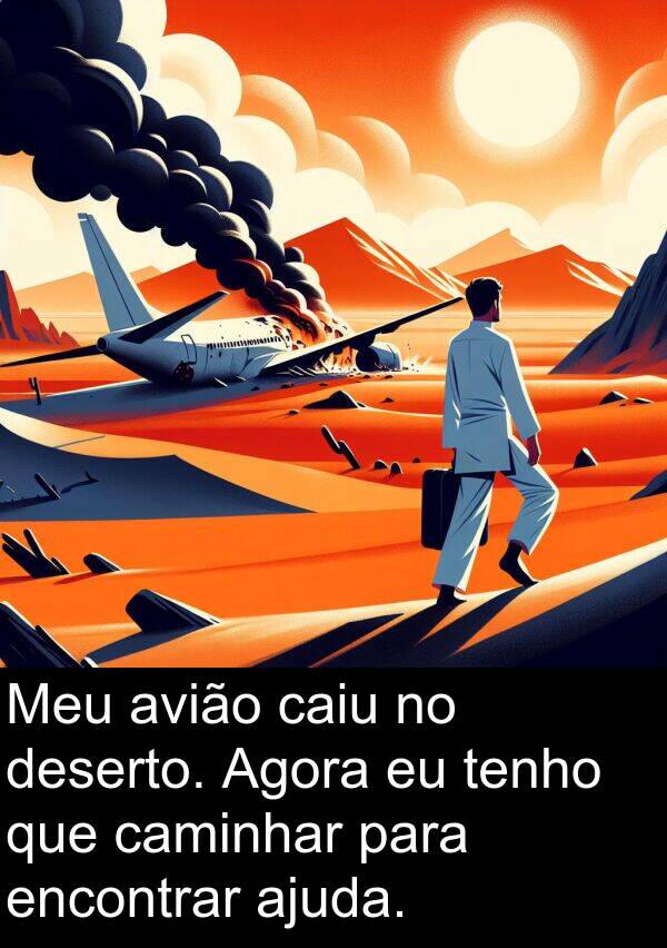 ajuda: Meu avião caiu no deserto. Agora eu tenho que caminhar para encontrar ajuda.