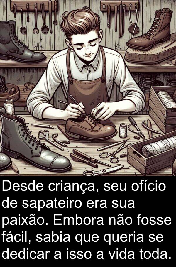 sapateiro: Desde criança, seu ofício de sapateiro era sua paixão. Embora não fosse fácil, sabia que queria se dedicar a isso a vida toda.