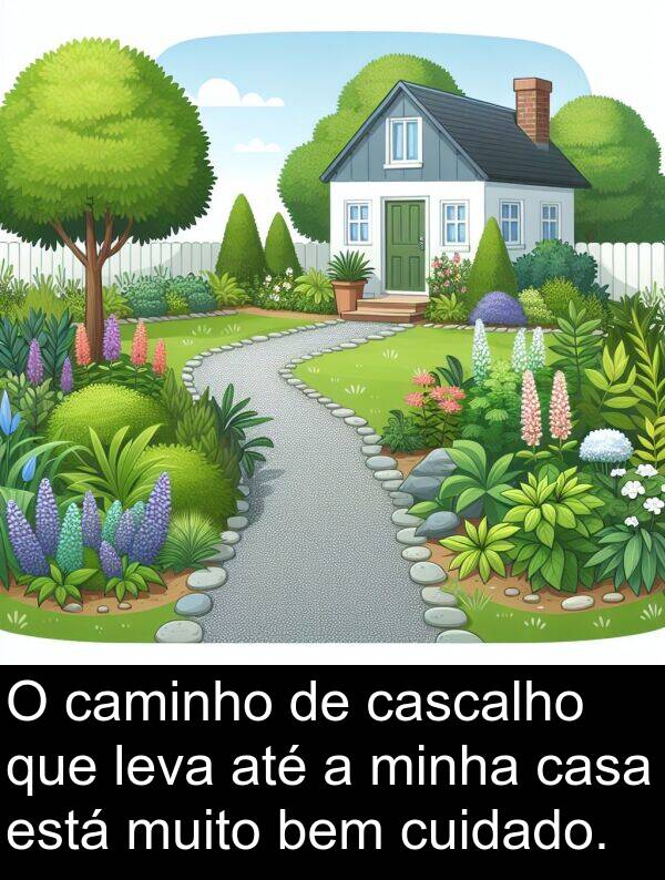 caminho: O caminho de cascalho que leva até a minha casa está muito bem cuidado.
