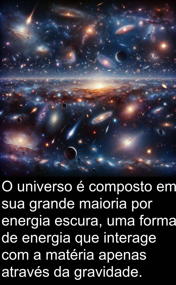 maioria: O universo é composto em sua grande maioria por energia escura, uma forma de energia que interage com a matéria apenas através da gravidade.