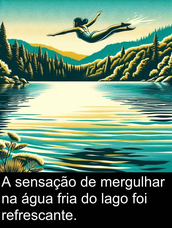 sensação: A sensação de mergulhar na água fria do lago foi refrescante.
