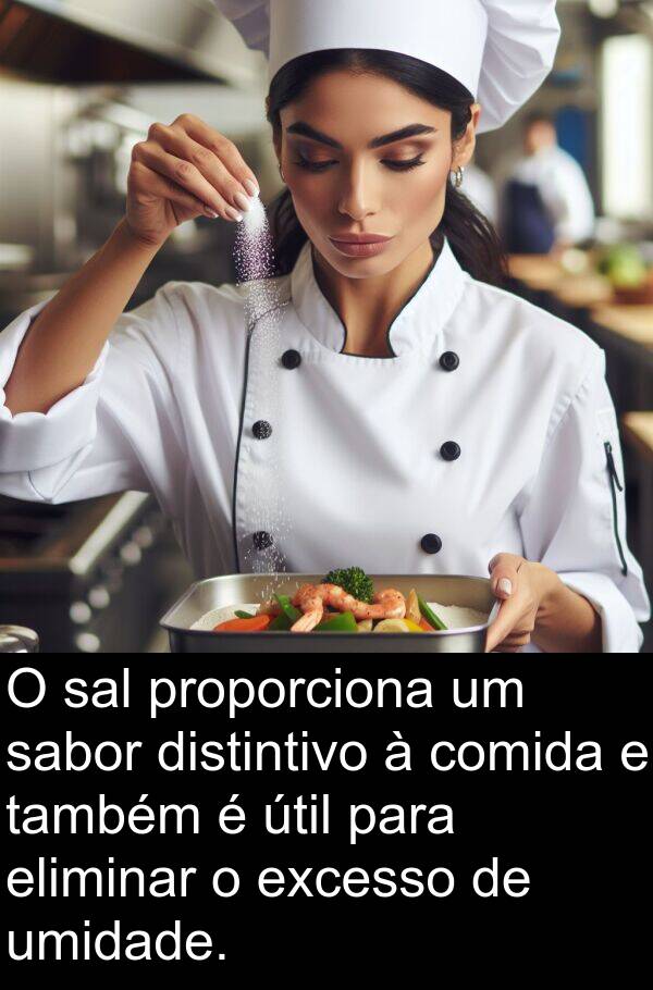 sabor: O sal proporciona um sabor distintivo à comida e também é útil para eliminar o excesso de umidade.