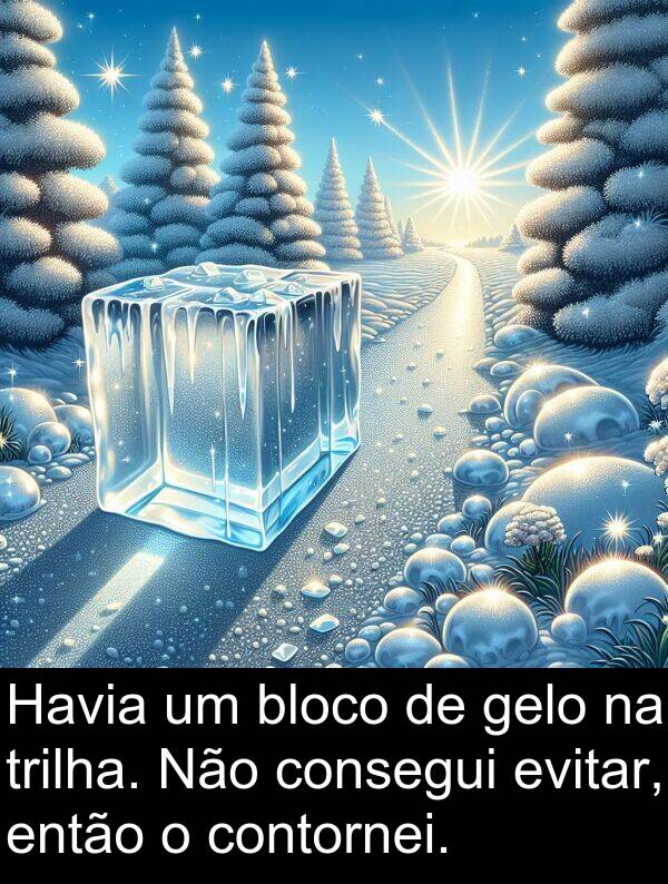 gelo: Havia um bloco de gelo na trilha. Não consegui evitar, então o contornei.